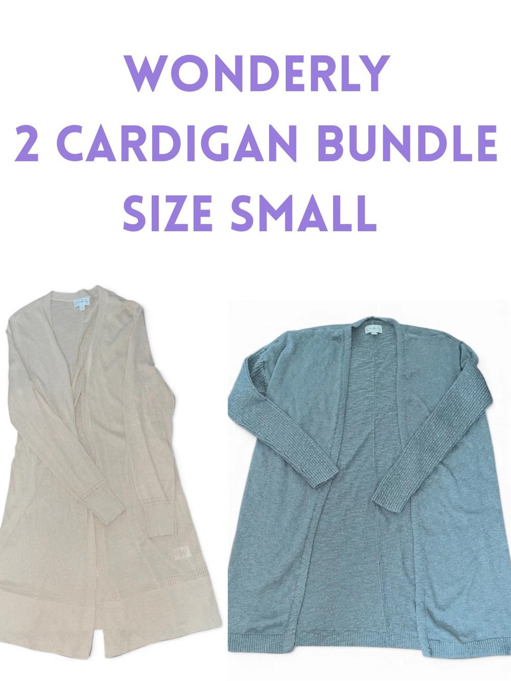 Wonderly Cardigan Bundle Size S Gray Beige Longline Open Front Sweaters 2pc